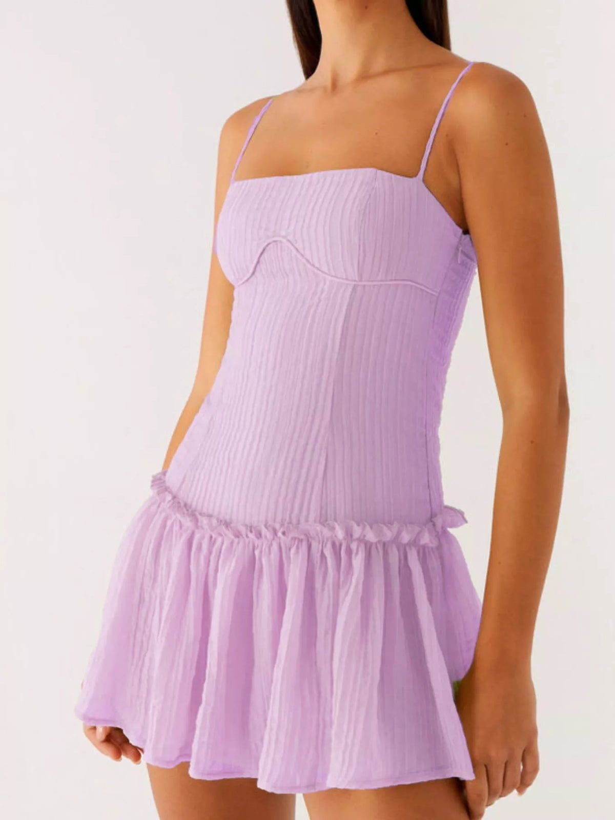 Ruffle Hem Cami Mini Dress Purple OutfitFlow