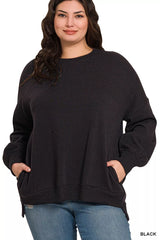 Zenana Full Size Fleece Hi-low Boyfriend Sweatshirts with Pockets Plus Size OutfitFlow