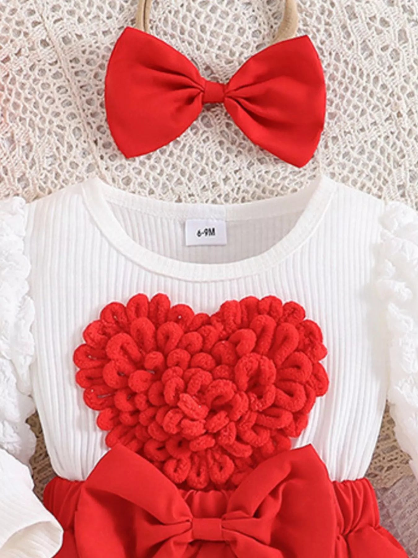 Children's Heart Bowknot Decor Dress with Headband Trendsi
