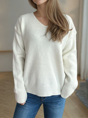 Outfit Flow - V-Neck Dropped Shoulder Long Sleeve Sweater