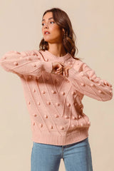 SO ME Pom Pom Textured Knit Sweater Top BLUSH Trendsi