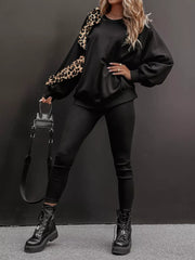 Leopard Trim Top and Pants Set Black OutfitFlow
