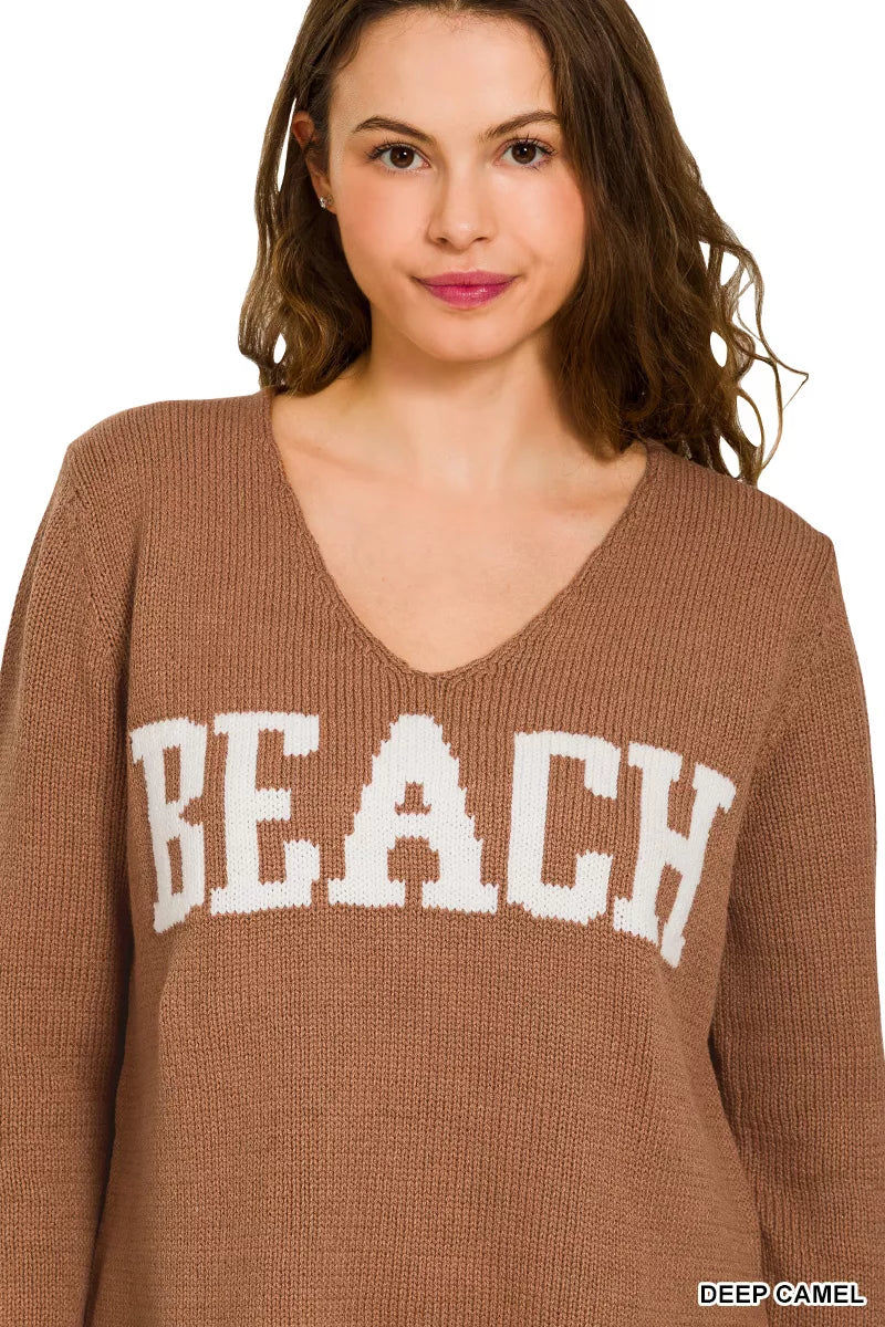 Zenana Beach V Neck Sweater OutfitFlow