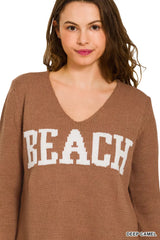 Zenana Beach V Neck Sweater OutfitFlow