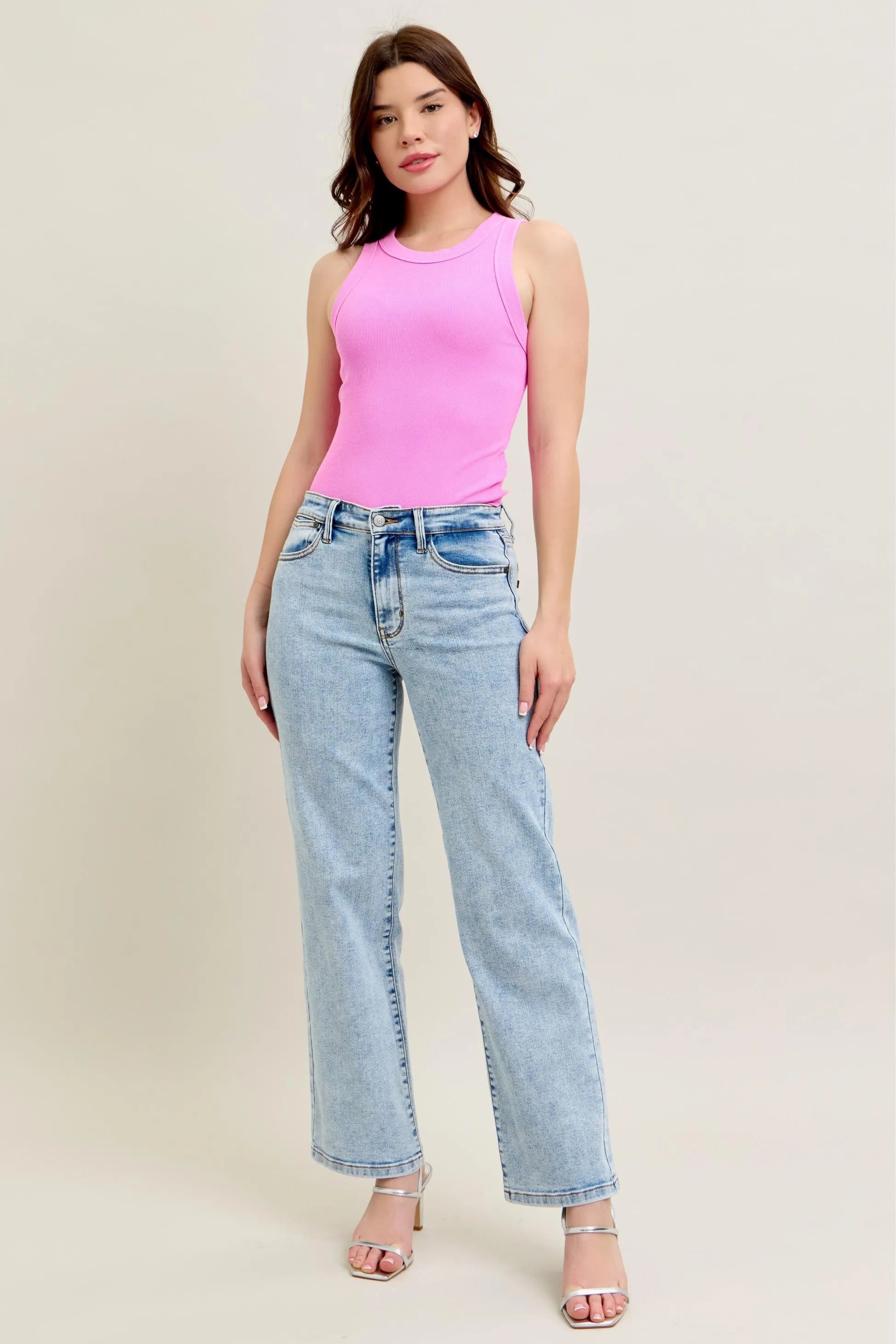 Judy Blue Full Size High Waist Stone Wash Straight Jeans Plus Size OutfitFlow