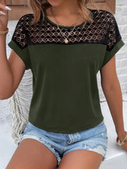 Lace Round Neck Short Sleeve T-Shirt OutfitFlow