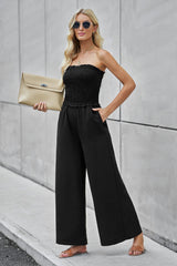 Outfit Flow - Straight Neck Smocked Jumpsuit