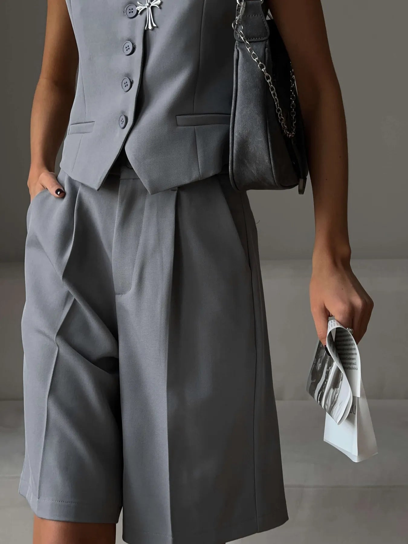 V-Neck Vest and Pants Two-Piece Blazer Set OutfitFlow