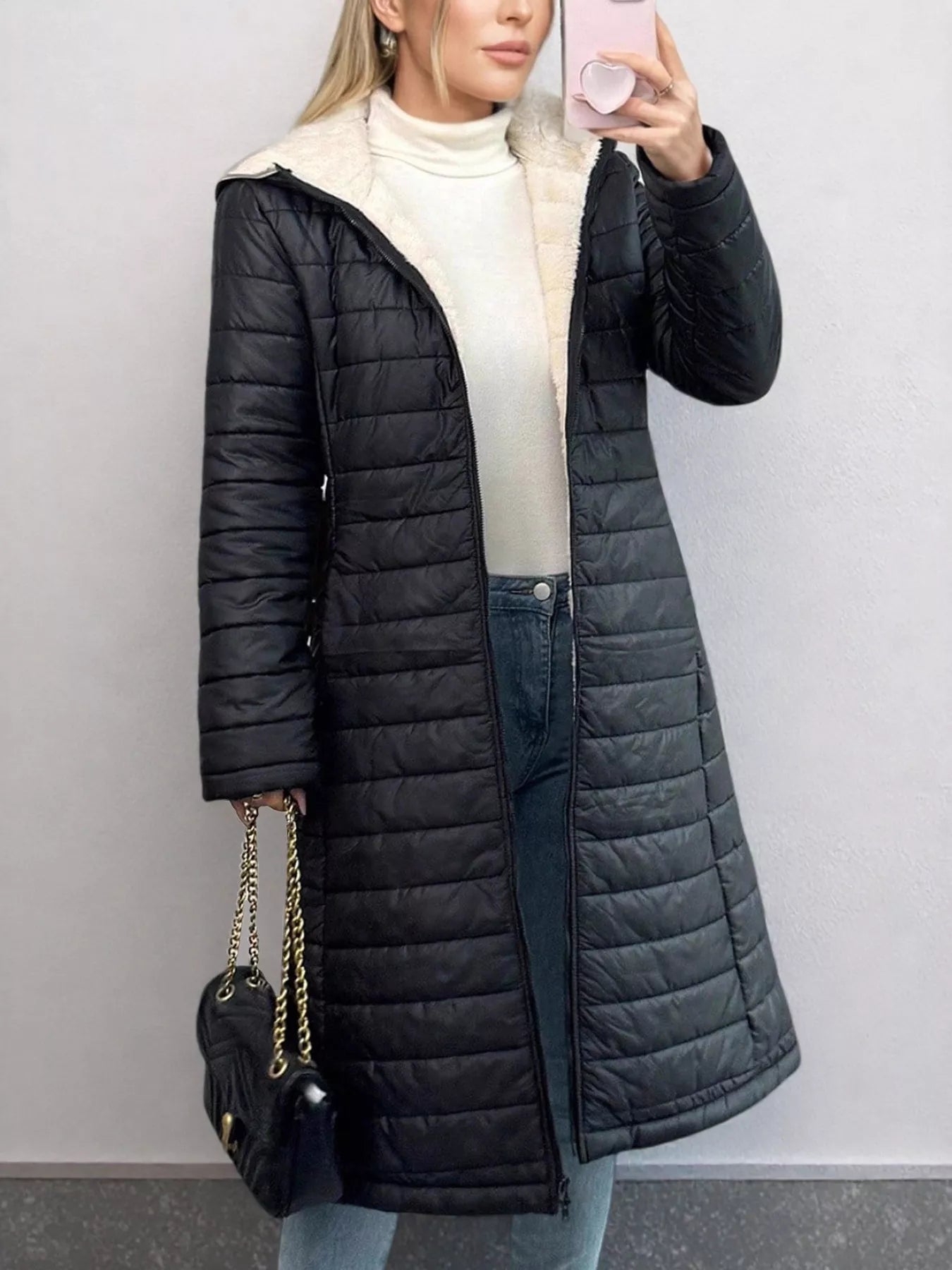Zip Up Quilted Hooded Puffer Coat Trendsi