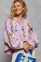 POL Raw Hem Floral Print Cropped Hooded Jacket OutfitFlow