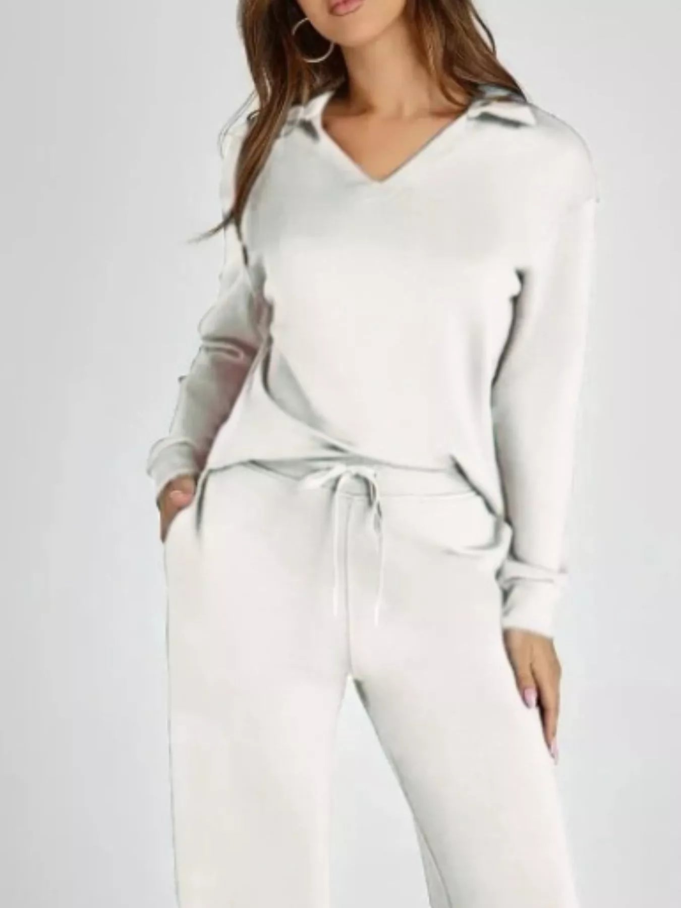 Full Size Johnny Collar Long Sleeve Top and Pants Plus Size OutfitFlow