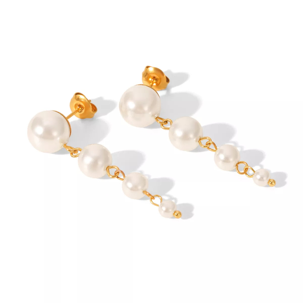 Synthetic Pearl Drop Chain Earrings with Gold Accents OutfitFlow