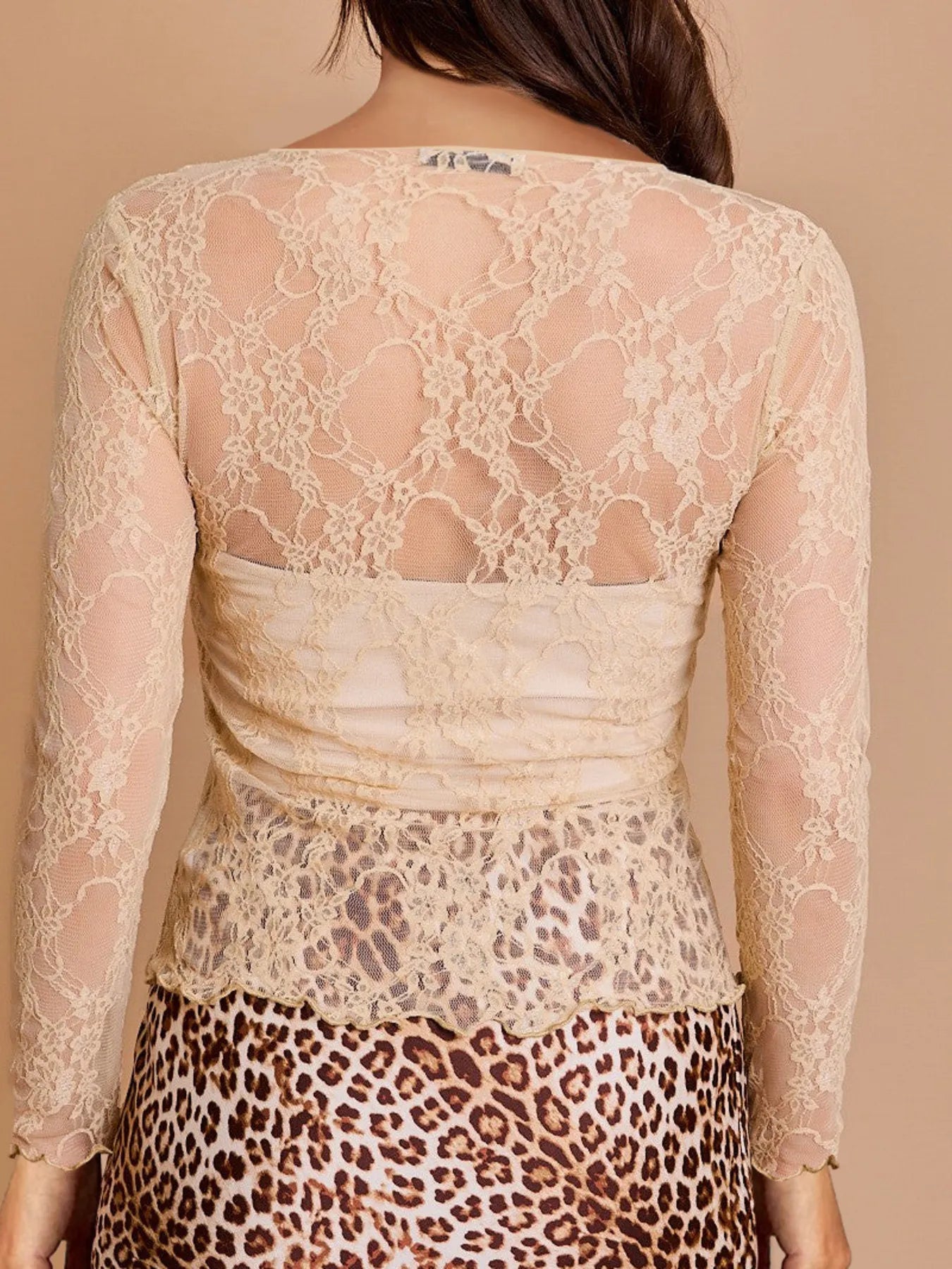 Mesh Floral Lace Long Sleeve T-Shirt OutfitFlow