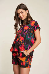 Davi & Dani Printed V Neck Short Sleeve Top and Shorts Set OutfitFlow