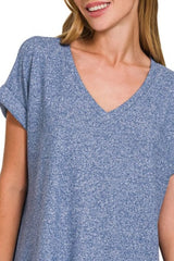 Zenana Soft Melange Hacci V-neck Tee OutfitFlow