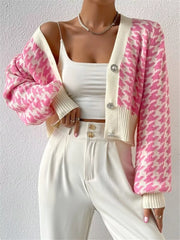 Houndstooth V-Neck Button Up Cardigan OutfitFlow