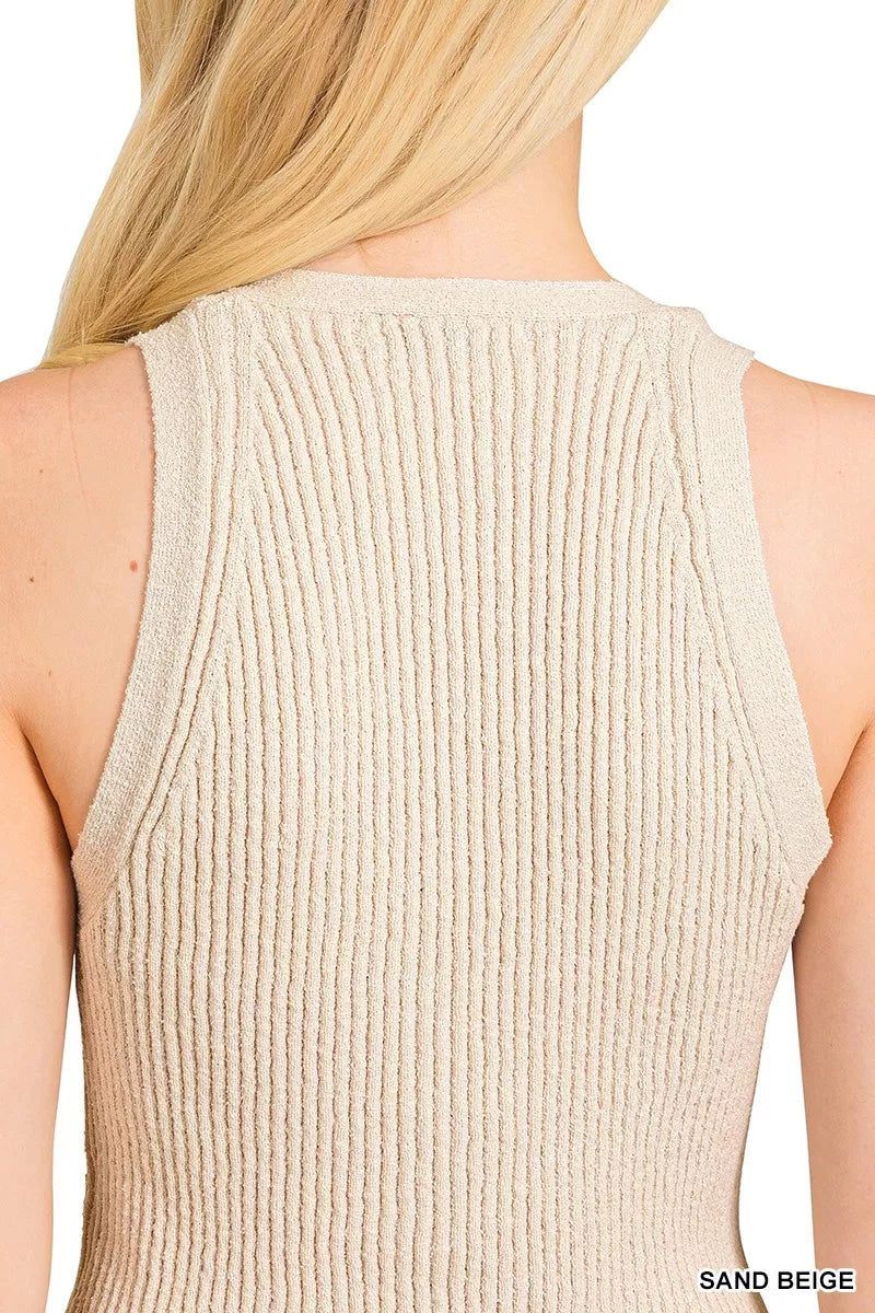 Zenana Ribbed Knit Button-Down Sweater Vest OutfitFlow