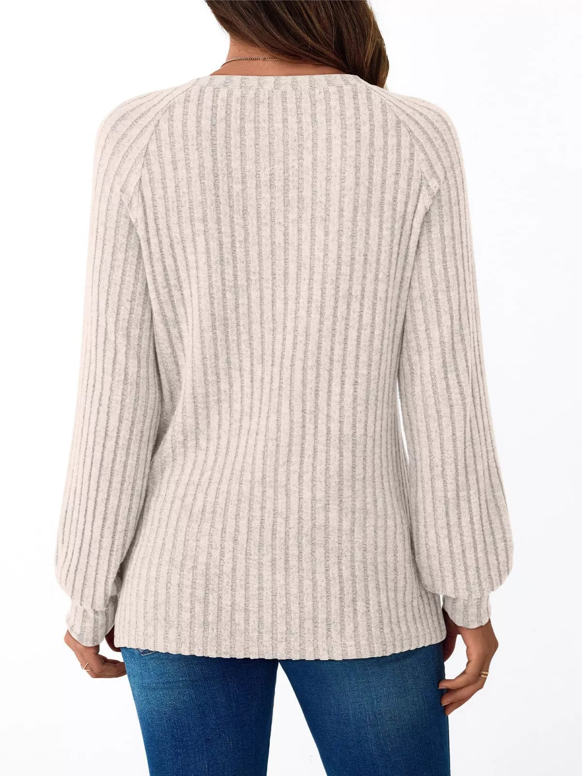 Ribbed Knit Decor Button Long Sleeve T-Shirt OutfitFlow