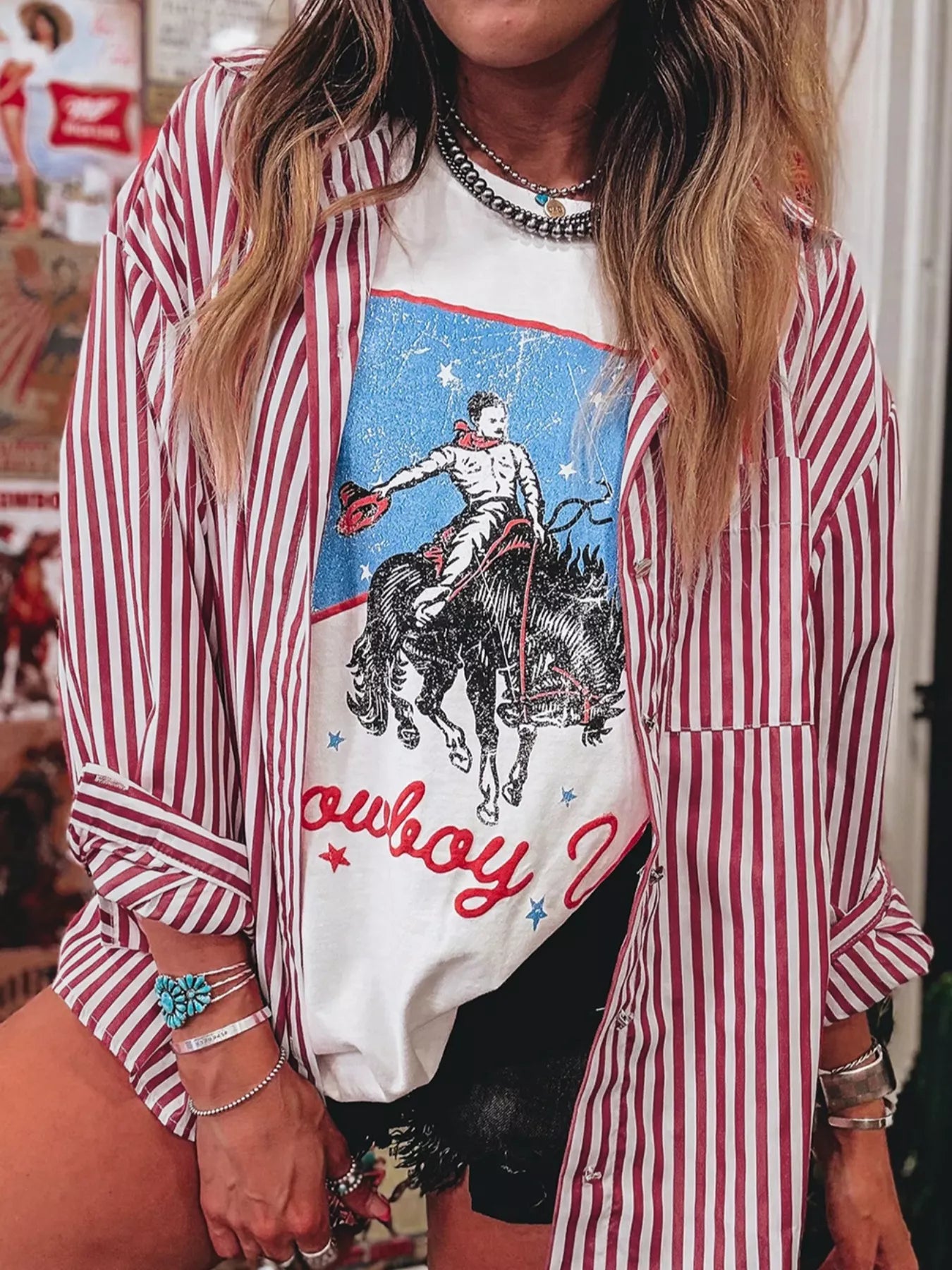 Striped Button-Up Long Sleeve Shirt OutfitFlow
