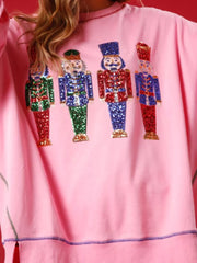Christmas Nutcracker Sequin Round Neck Sweatshirt OutfitFlow