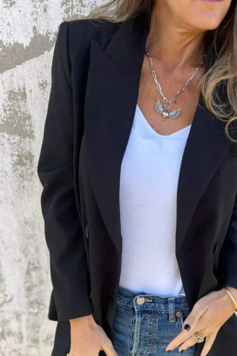 Full Size Collared Neck Long Sleeve Blazer Trendsi