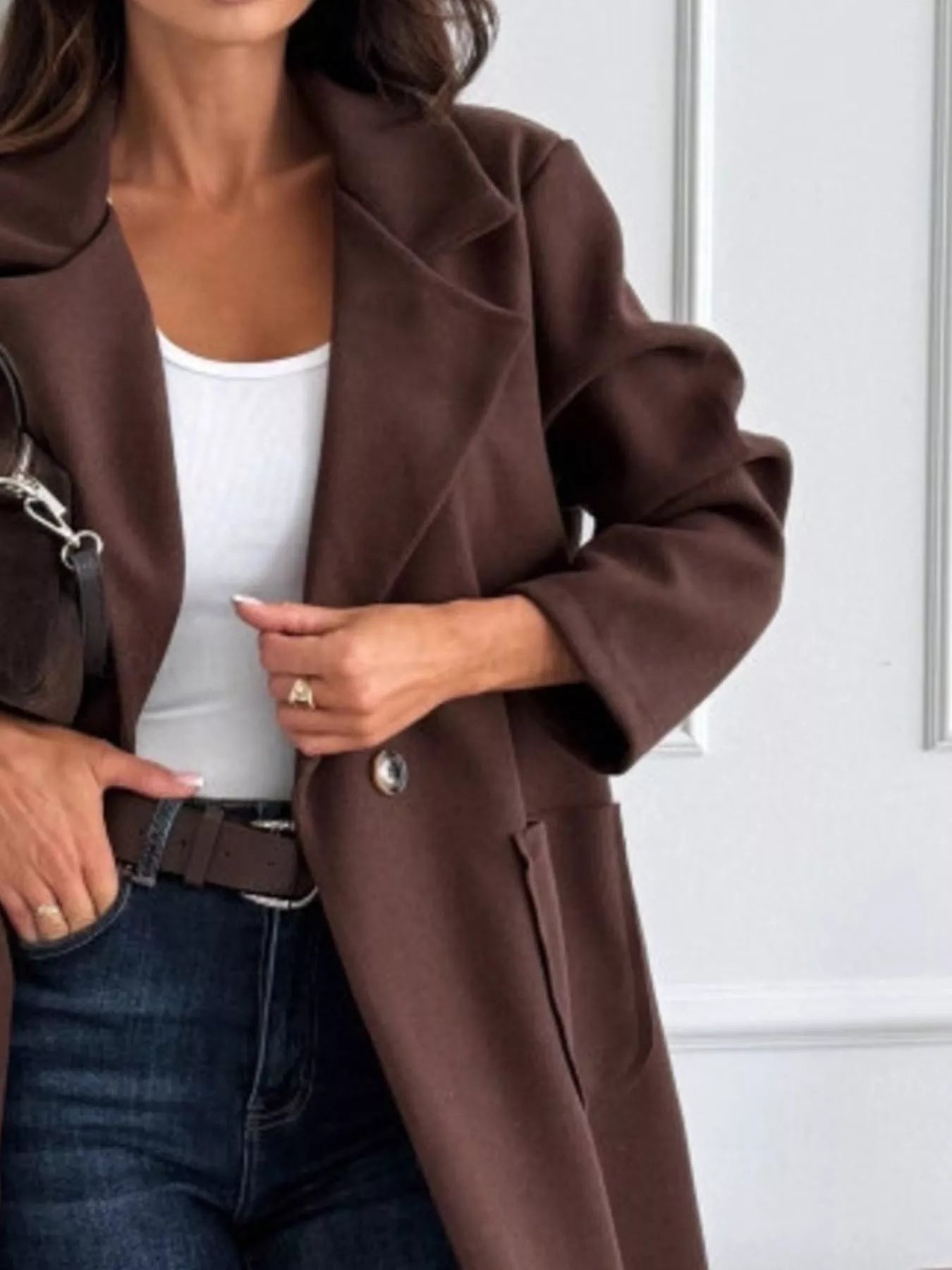 Long-Sleeve Single-Breasted Trench Coat Trendsi