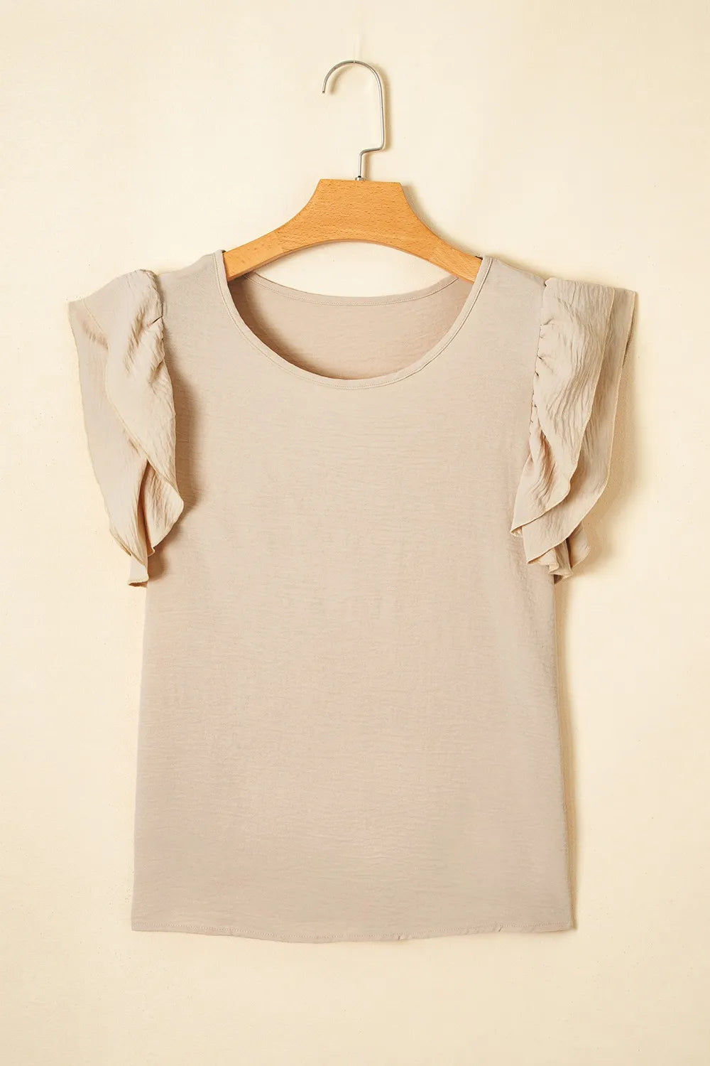 Solid Color Ruffled Short Sleeve Casual Blouse OutfitFlow