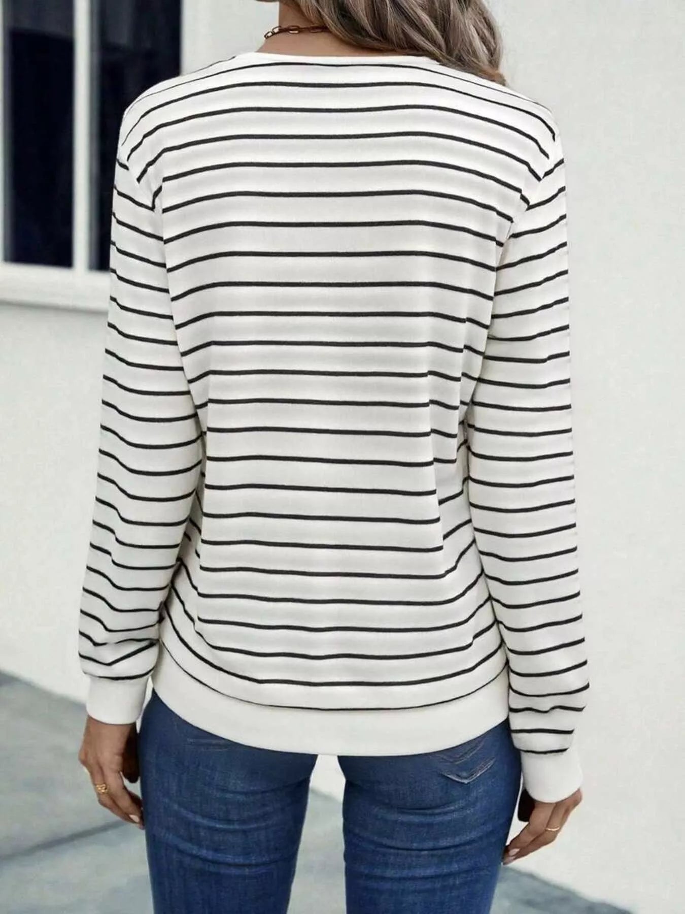 Striped V-Neck Long Sleeve T-Shirt OutfitFlow