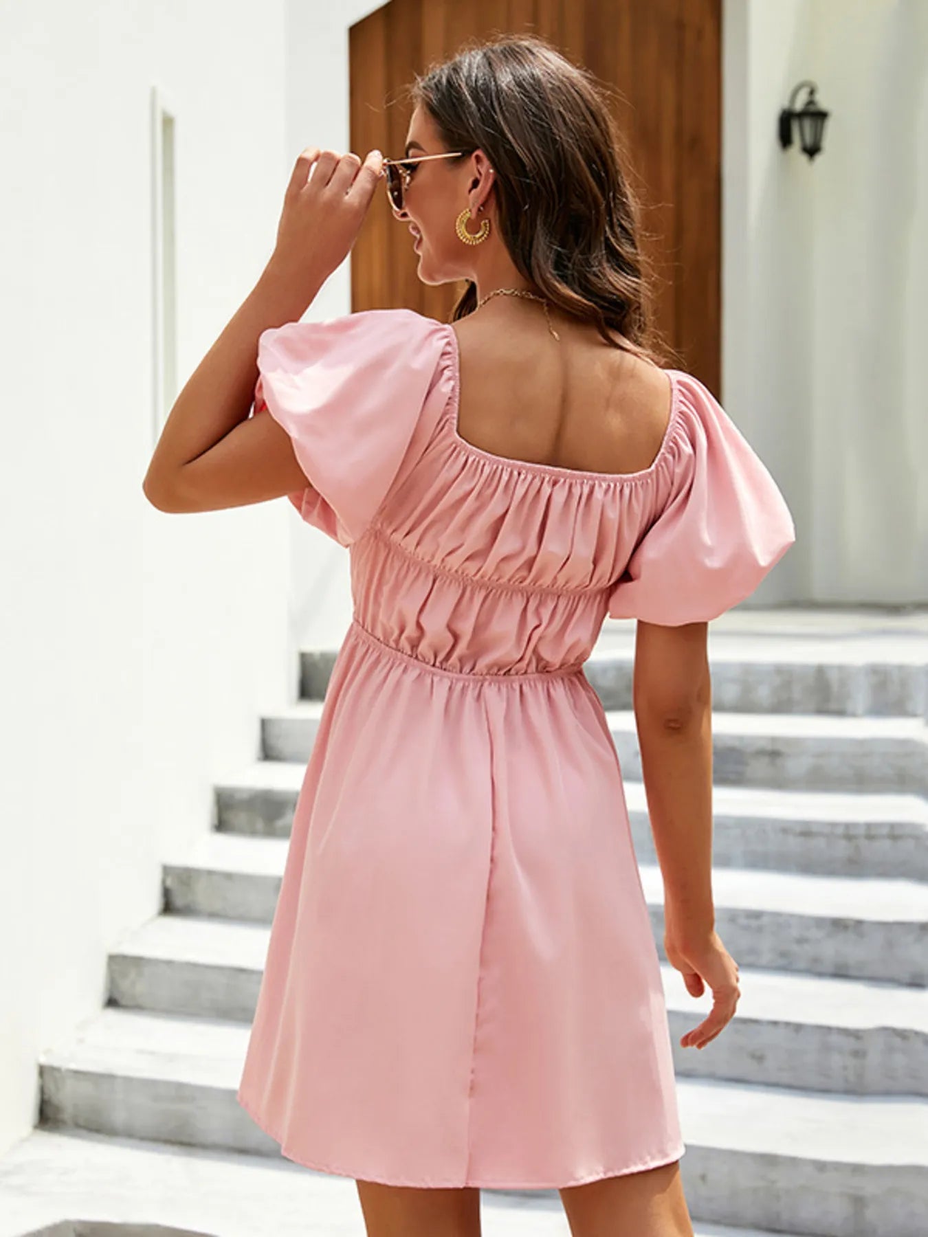 Off-Shoulder Puff Sleeve Mini Dress OutfitFlow