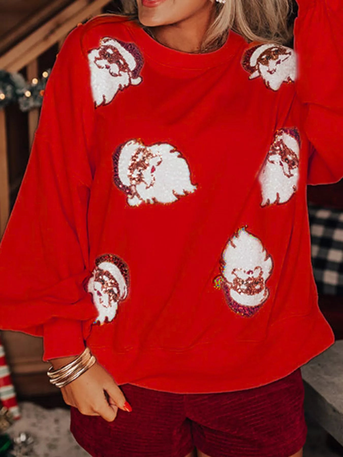 Christmas Santa Long Sleeve Sweatshirt Red OutfitFlow