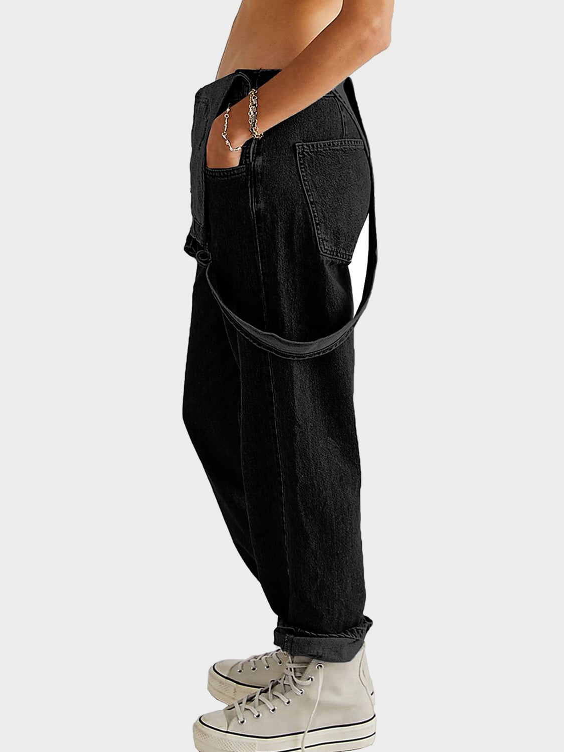 Square Neck Wide Strap Denim Overalls OutfitFlow