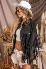 BiBi Suede Fringe Long Sleeve Jacket OutfitFlow