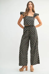 MABLE Floral Print Ruffle Top and Pants Set OutfitFlow
