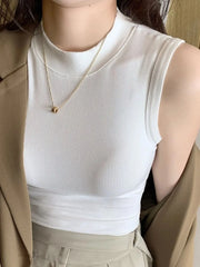 Ribbed Mock Neck Sleeveless Tank Top OutfitFlow