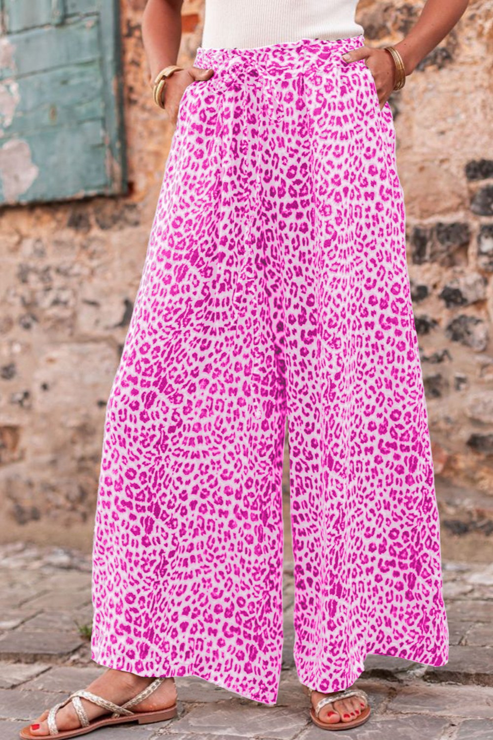 Outfit Flow - Leopard Drawstring Wide Leg Pants