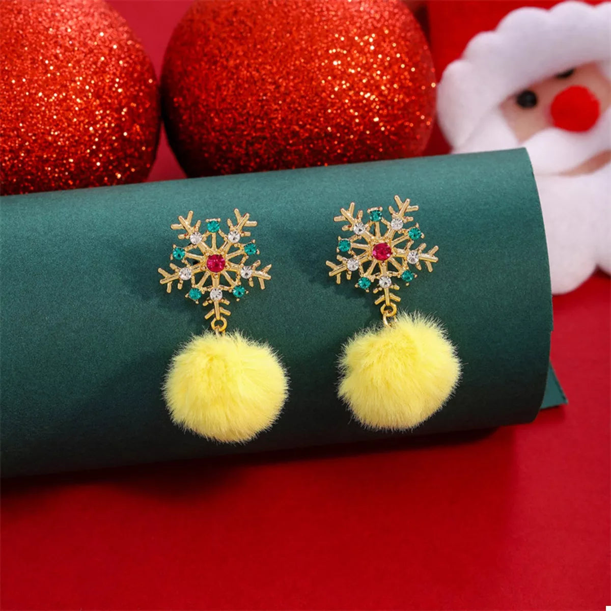 Christmas Snowflake Pom Pom Drop Earrings OutfitFlow