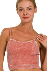 Zenana Washed Ribbed Seamless Double Strap Brami RUST OutfitFlow