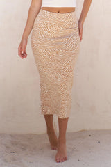 Jade By Jane Full Size Zebra Print Side Slit Midi Skirt Plus Size MOCHA OutfitFlow