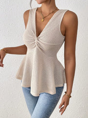 Twist Front Textured Peplum Tank Top OutfitFlow
