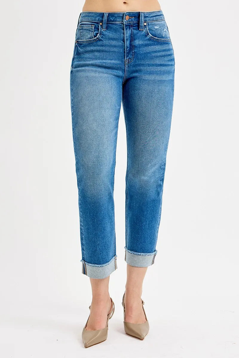 RISEN Full Size High Rise Boyfriend Fit Ankle Jeans Plus SIze OutfitFlow