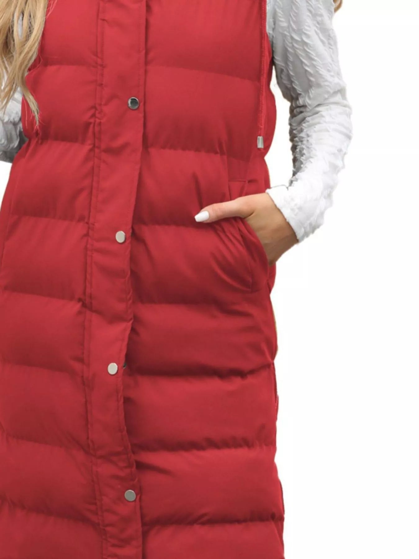 Full Size Snap Down Hooded Padded Longline Vest Coat Plus Size OutfitFlow