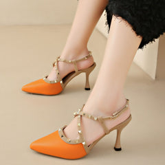 Point Toe Stiletto Pumps Tangerine OutfitFlow