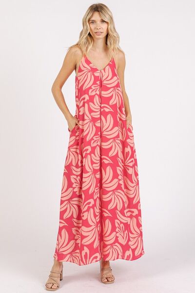 Mittoshop Printed V-Neck Maxi Cami Dress with Pockets OutfitFlow