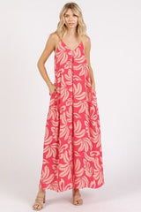 Mittoshop Printed V-Neck Maxi Cami Dress with Pockets OutfitFlow