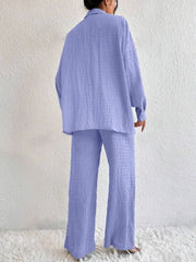 Button Up Long Sleeve Shirt and Pants Set OutfitFlow