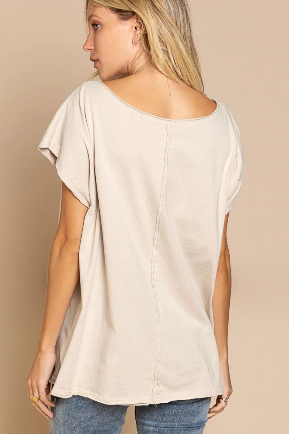 POL Peace Sign Studded V-Neck T-Shirt OutfitFlow