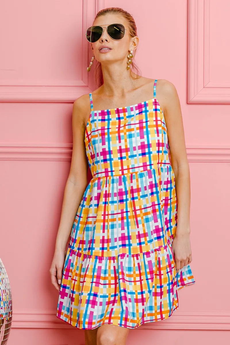 BiBi Multi Colors Plaid Sleeveless Sun Dress OutfitFlow