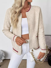 Zip Up Contrast Trim Cardigan OutfitFlow