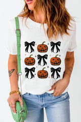 Pumpkin Round Neck Short Sleeve T-Shirt OutfitFlow