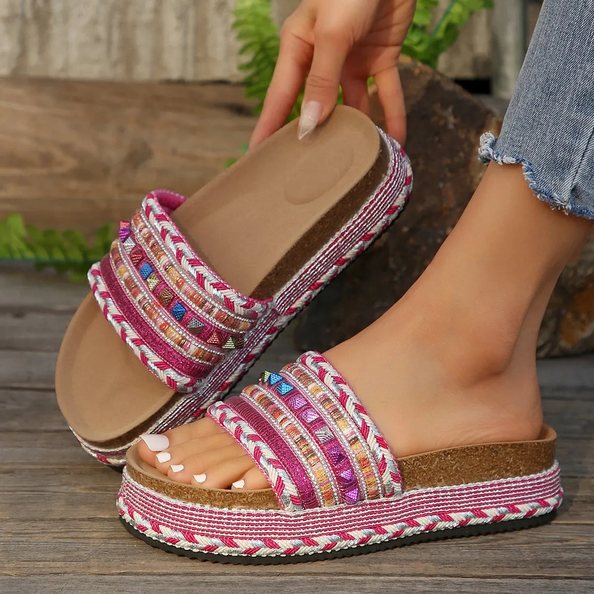 Open Toe Platform Sandals Hot Pink OutfitFlow